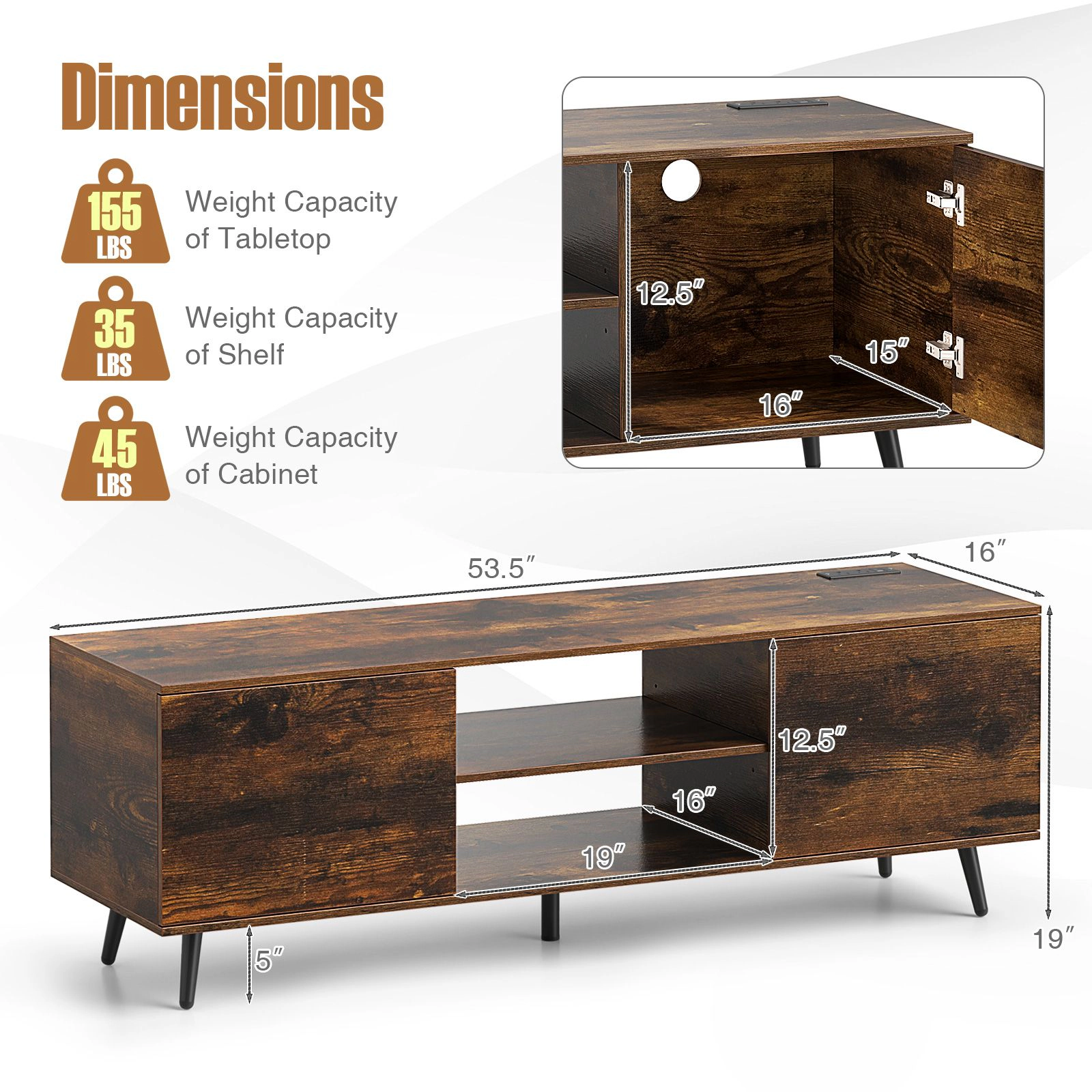 SlickBlue TV Console Cabinet with Adjustable Shelves and Storage