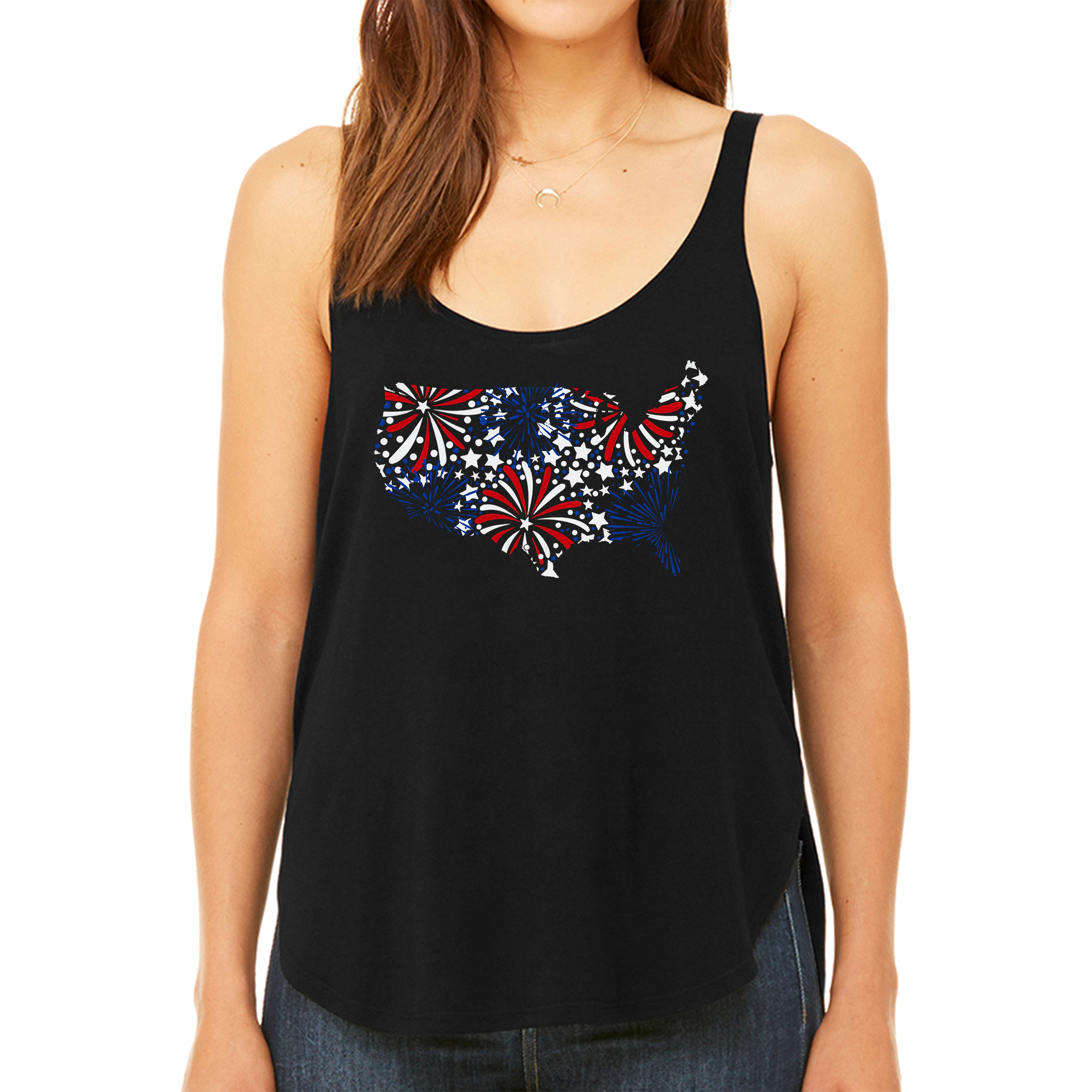 LA Pop Art Women's Premium Word Flowy Tank - USA Fireworks