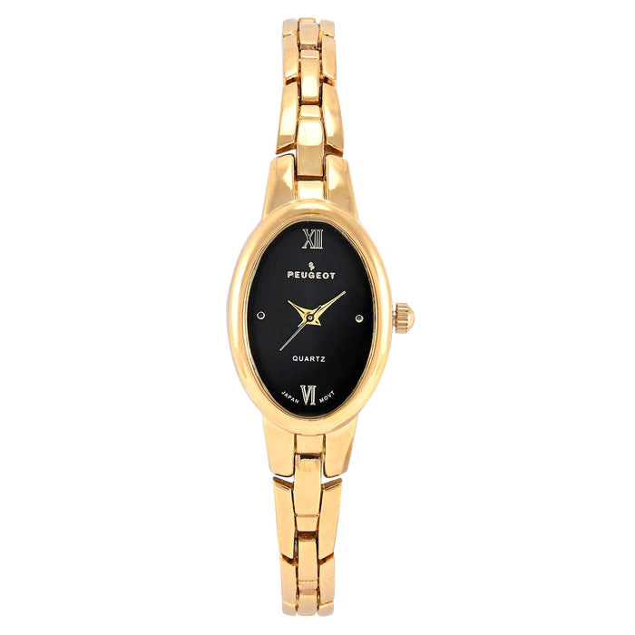 Peugeot Women's 14K Gold-Plated 30x25mm Oval Dial Link Bracelet Watch