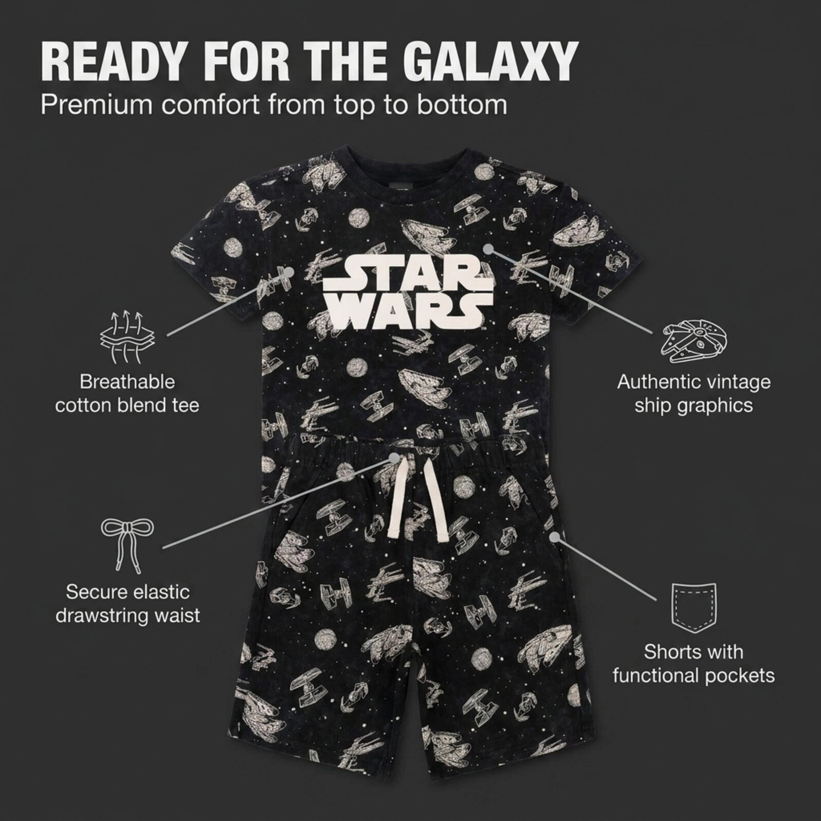 Star Wars Boys' 2-Piece T-Shirt and Shorts Set
