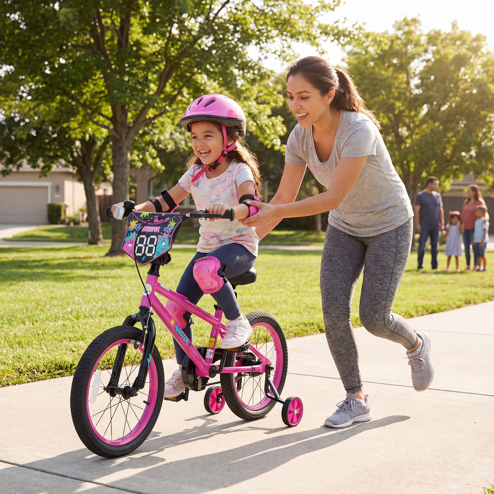 16-in Girls Bike with Training Wheels Tool-Free Seat Clamp and Sealed Chain Cover for Ages 4-7 Number Plate Kids Bicycle