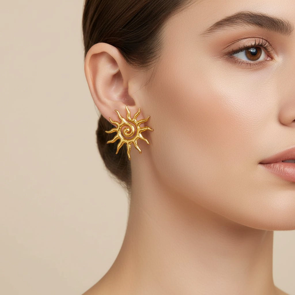 DressAtR Women's Sun Gold Plated Stud Earrings