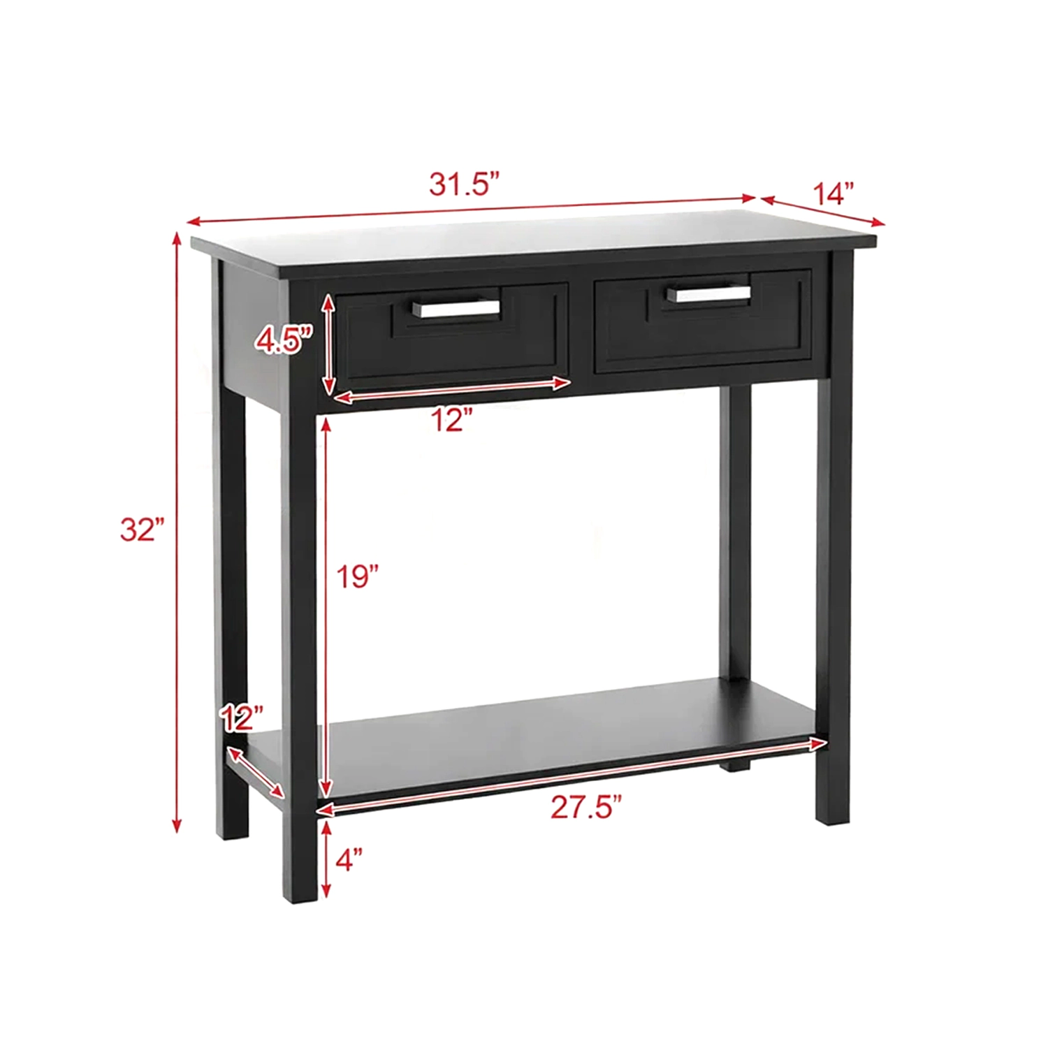 Hivvago Sleek Hall Table with Built-In Drawers and Open Storage Level