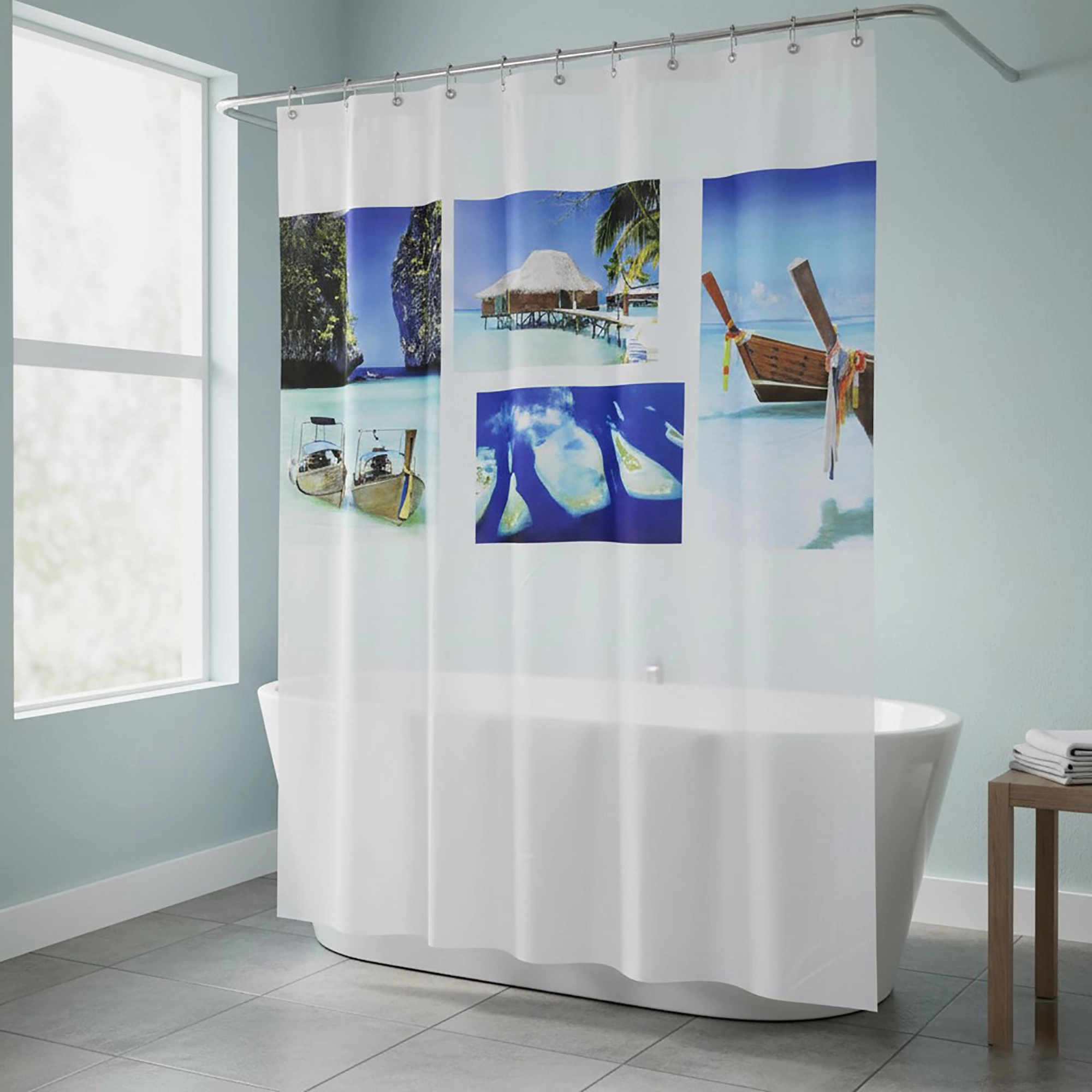 Evideco French Home Goods Beach Palm Print Polyester Shower Curtain