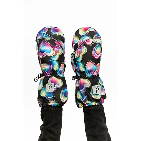 Deux par Deux Girls Play Heart Print Waterproof Winter Mittens with Rubberized Palm