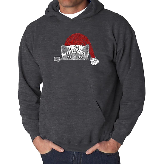 LA Pop Art Christmas Peeking Cat - Men's Word Art Hooded Sweatshirt