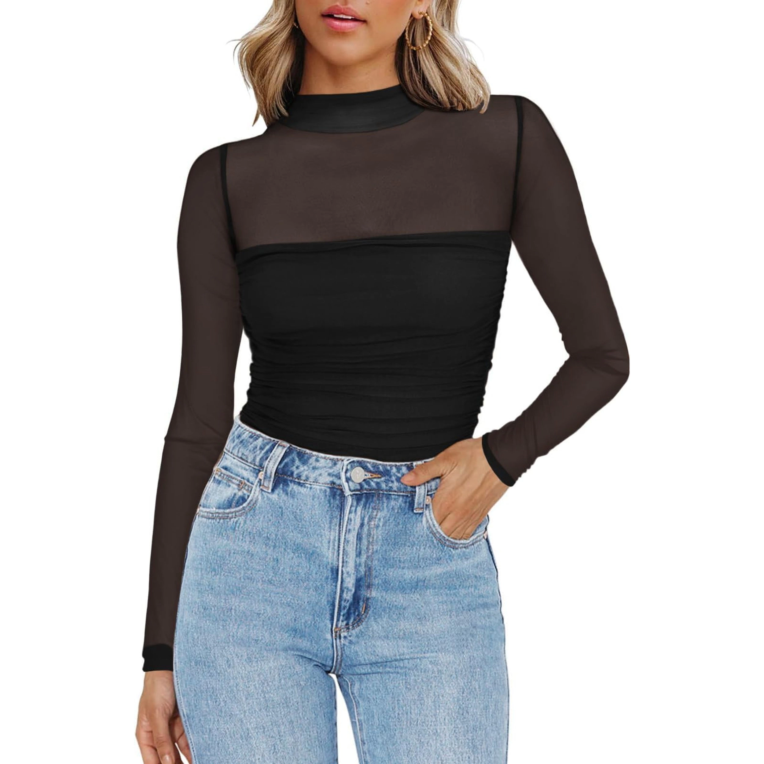 Zeagoo Women Ruched Mock Neck Blouse