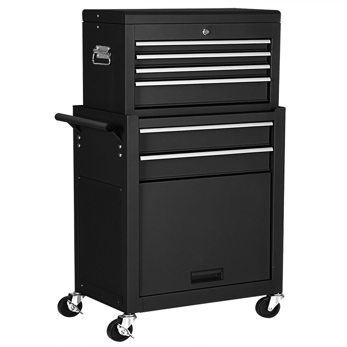 SUGIFT Detachable 2-Piece Rolling Tool Chest and Cabinet with Ball-Bearing Drawers Lock and 4 Hooks