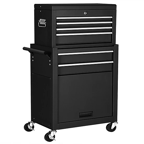 SUGIFT Detachable 2-Piece Rolling Tool Chest and Cabinet with Ball-Bearing Drawers Lock and 4 Hooks