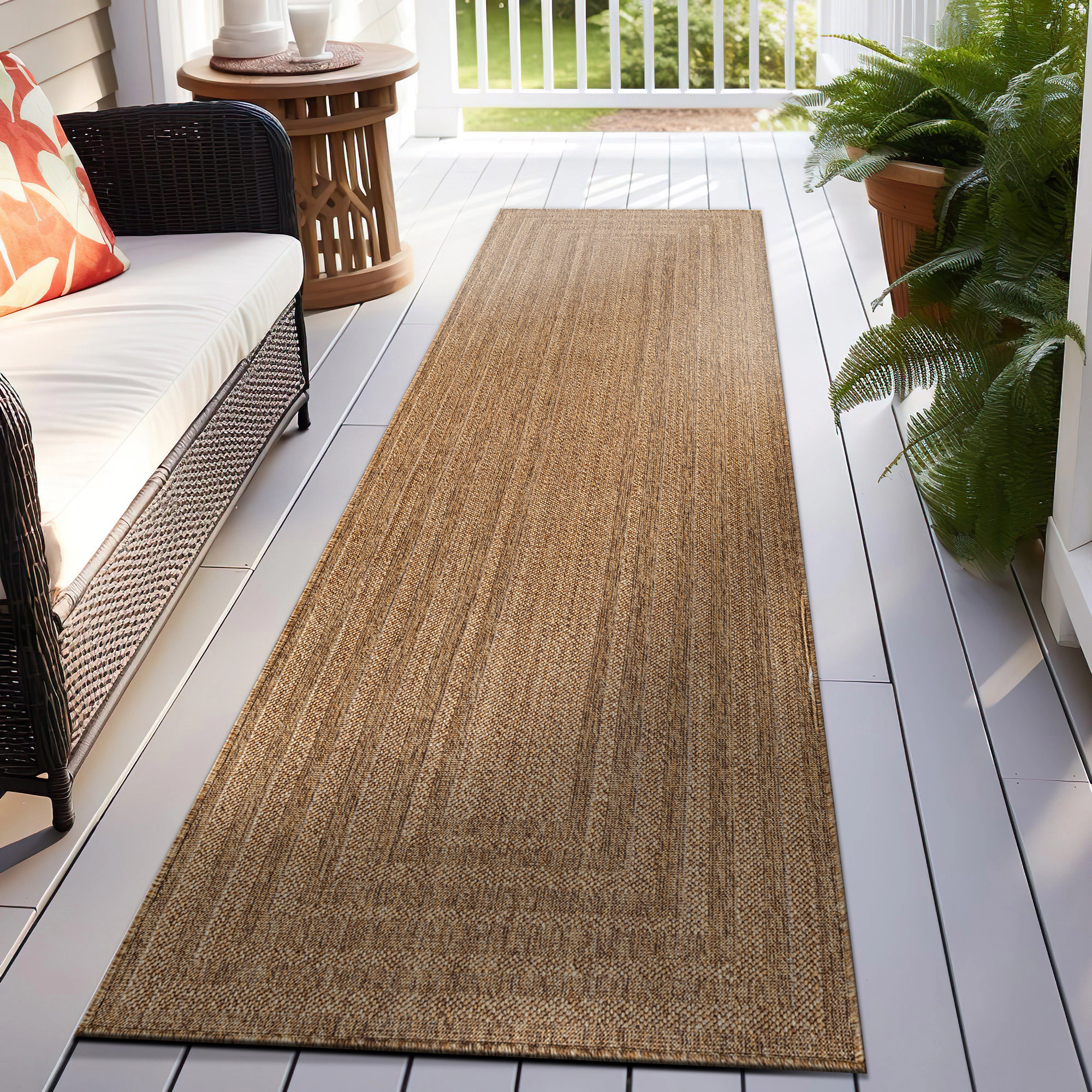 World Rug Gallery Geometric Indoor/Outdoor Flat Woven-Natural Jute-Style, Easy-Care Patio for Backyard Porch Deck