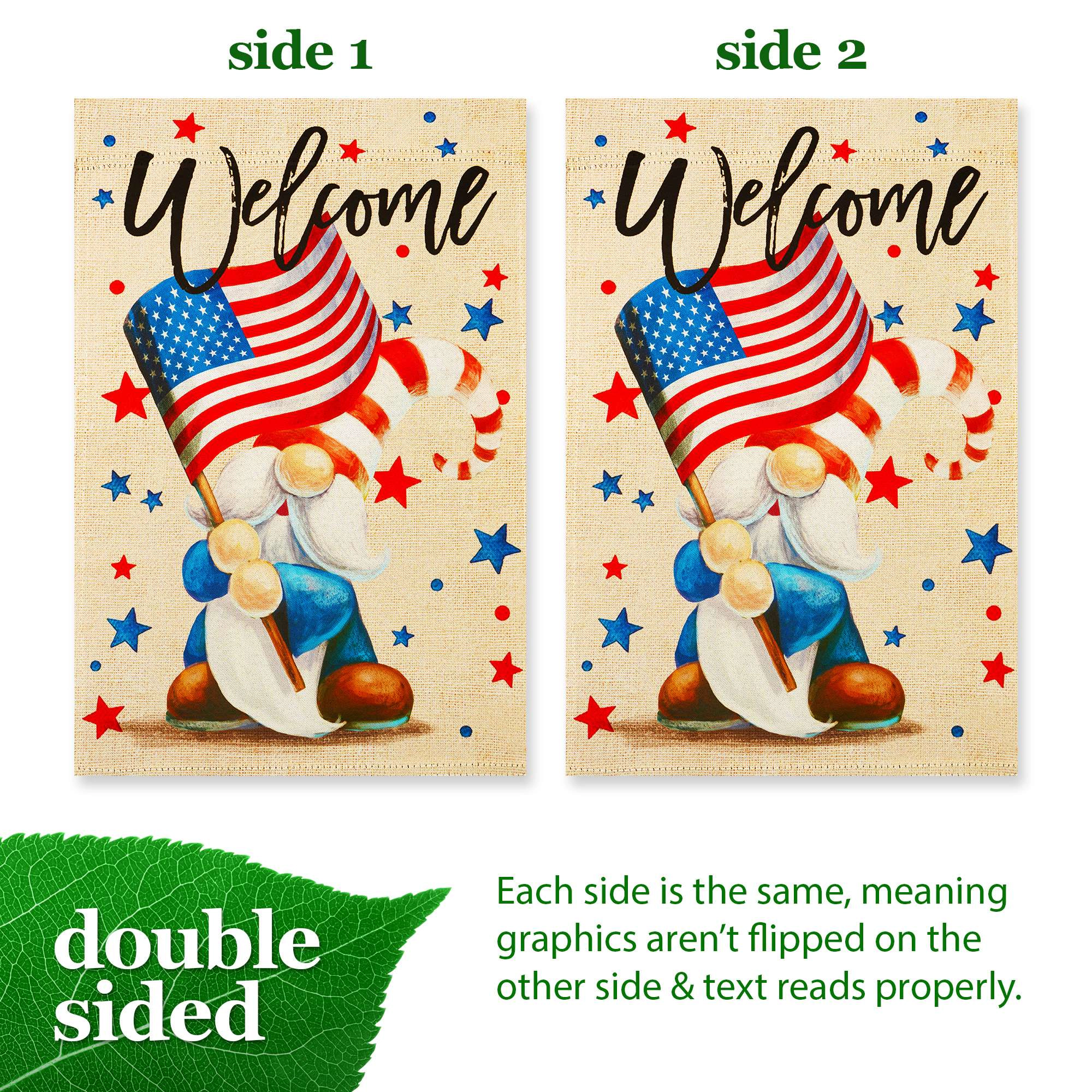 G128 Welcome Patriotic Gnome Garden Flag 12x18 Inch Double-Sided Outdoor Lawn Decoration