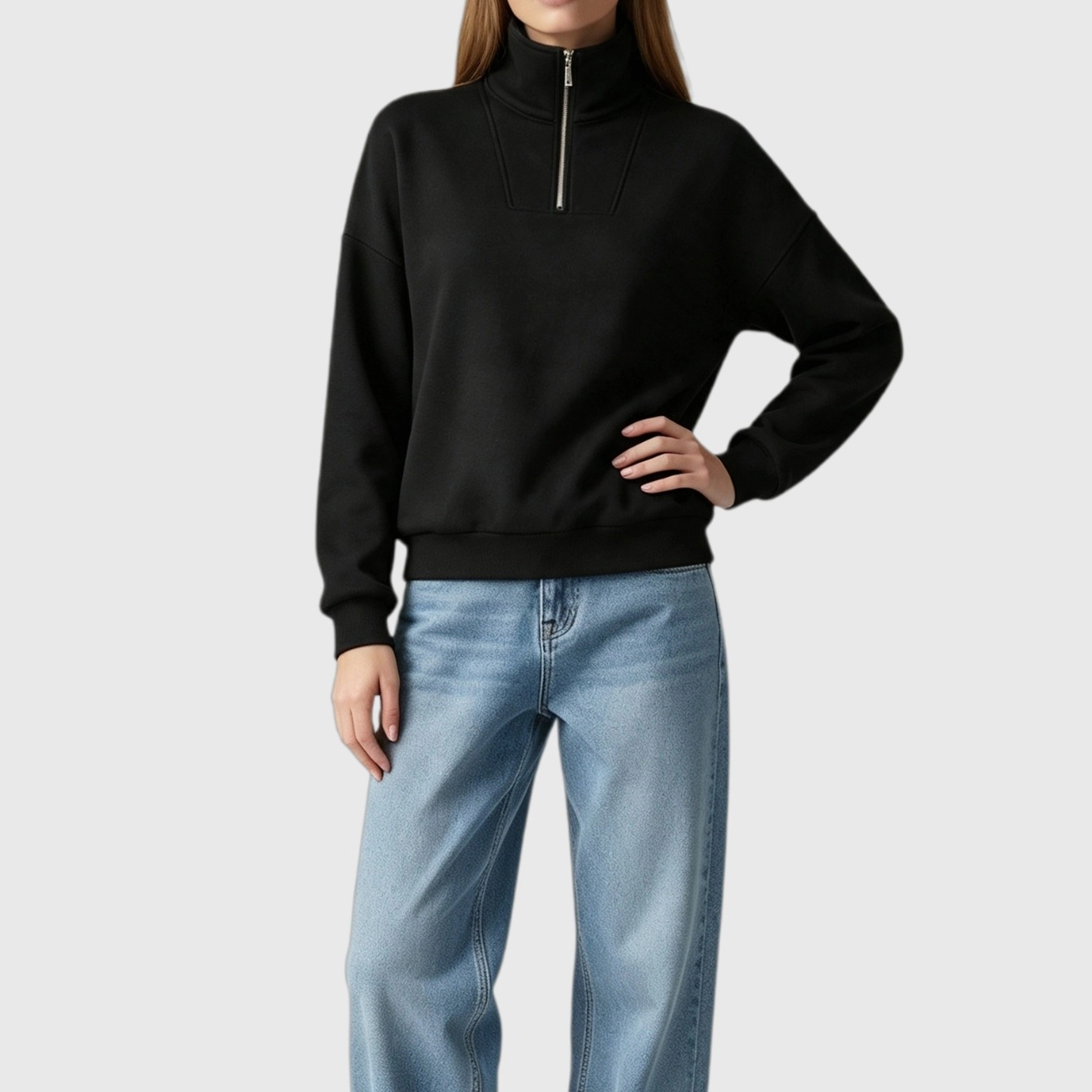 YesFashion Womens Quarter Zip Sweatshirts Long Sleeve Pullover High Neck Up Fall Winter Tops