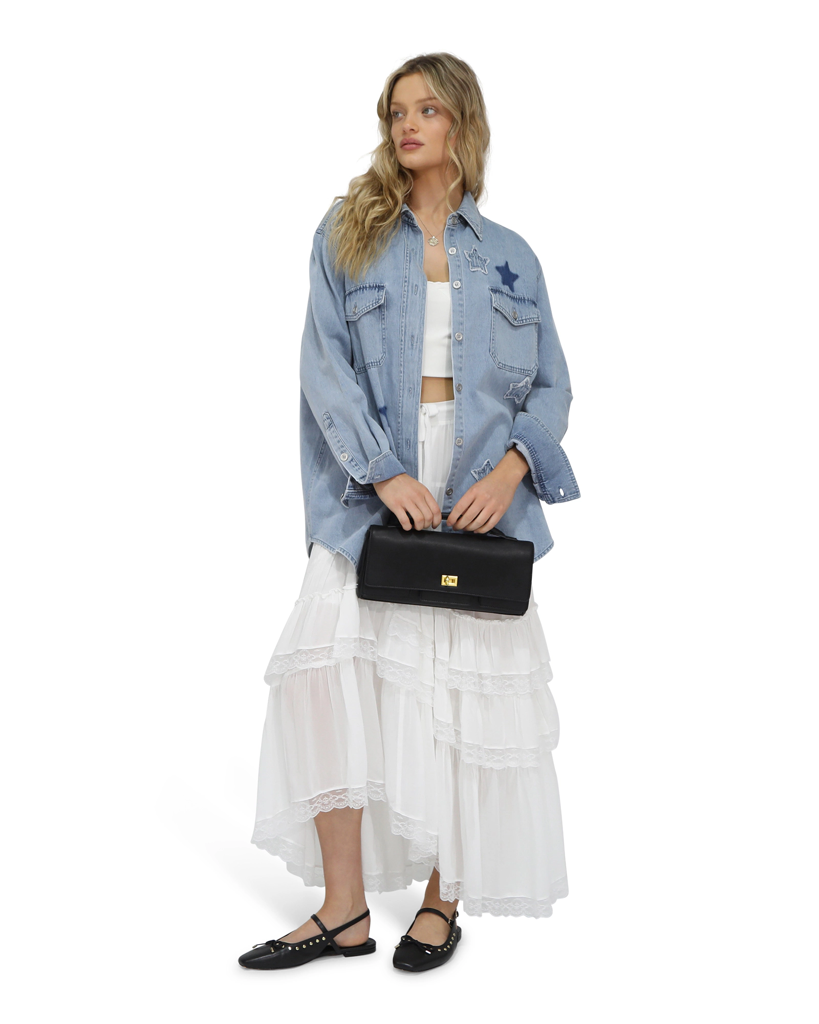 Belle & Bloom Womens Stargazer Patch Detail Denim Shirt
