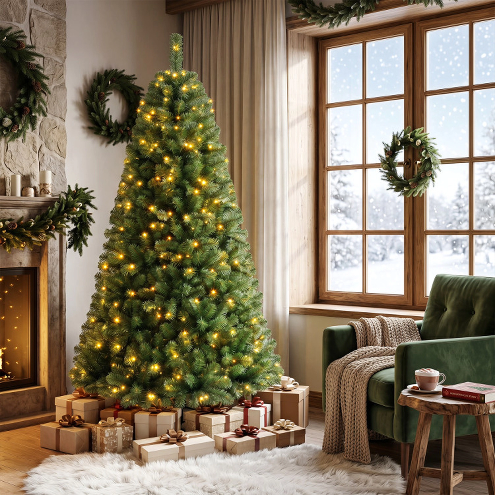 SUGIFT 6 ft Pre-Lit Green Christmas Tree with 845 Branch Tips Remote and Metal Stand
