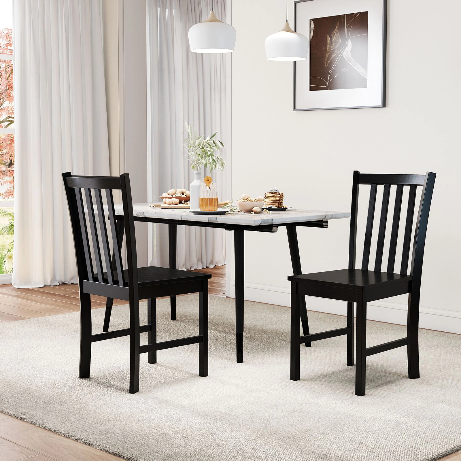 SlickBlue Unisex Set of 2 Rustic Wooden Dining Chairs with Slat Backrest