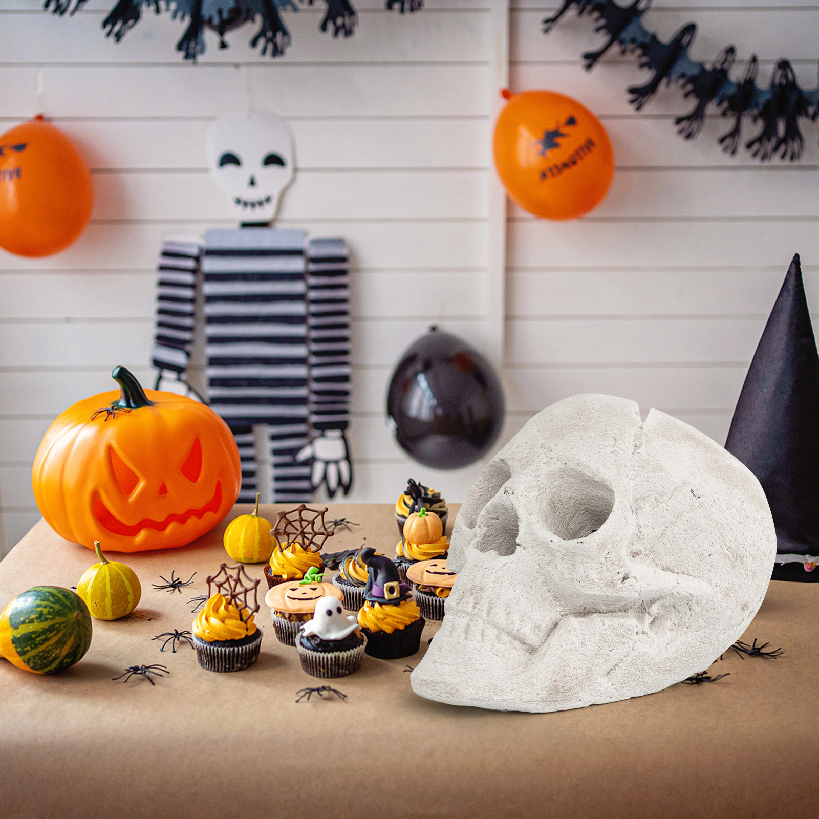 SUGIFT Heat-Resistant Ceramic Fiber Hollow Center Halloween Fire Pit Skull 8.5-in x 6-in x 6-in 1.5-lb Beige