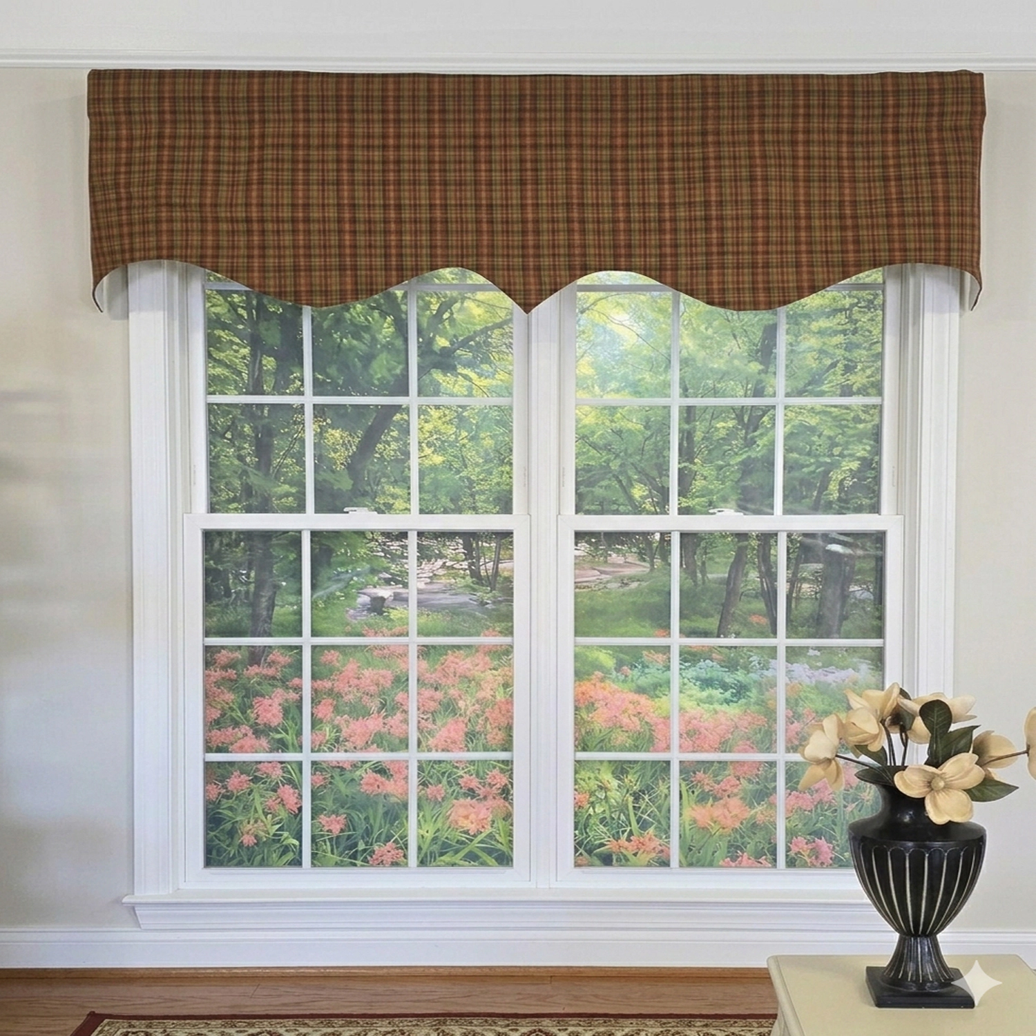 RLF Home Barn Plaid Regal Window Valance 100% Cotton Lined Rod Pocket 50" x 17" Brown