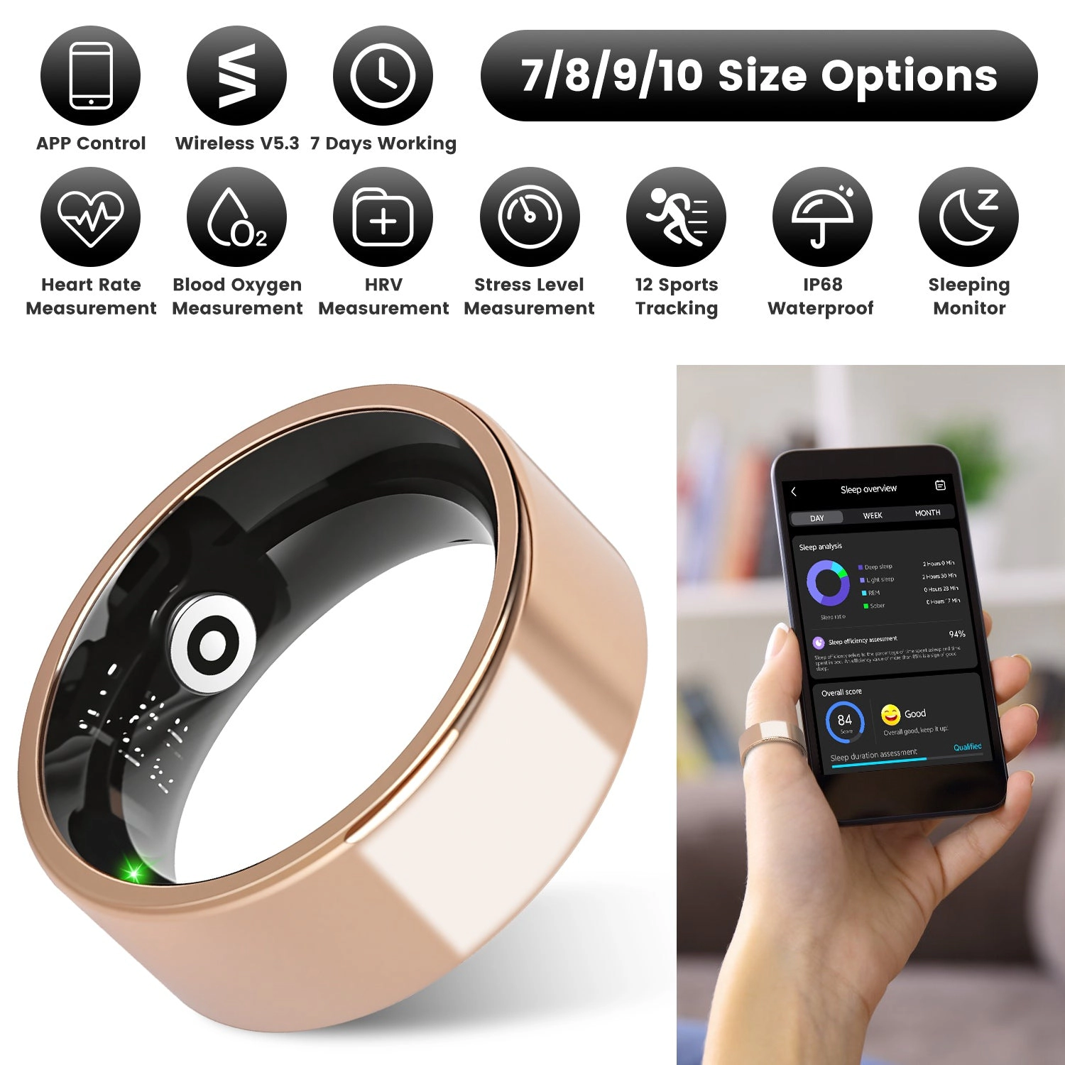 IMounTEK Unisex Titanium Steel Smart Ring Health Tracker