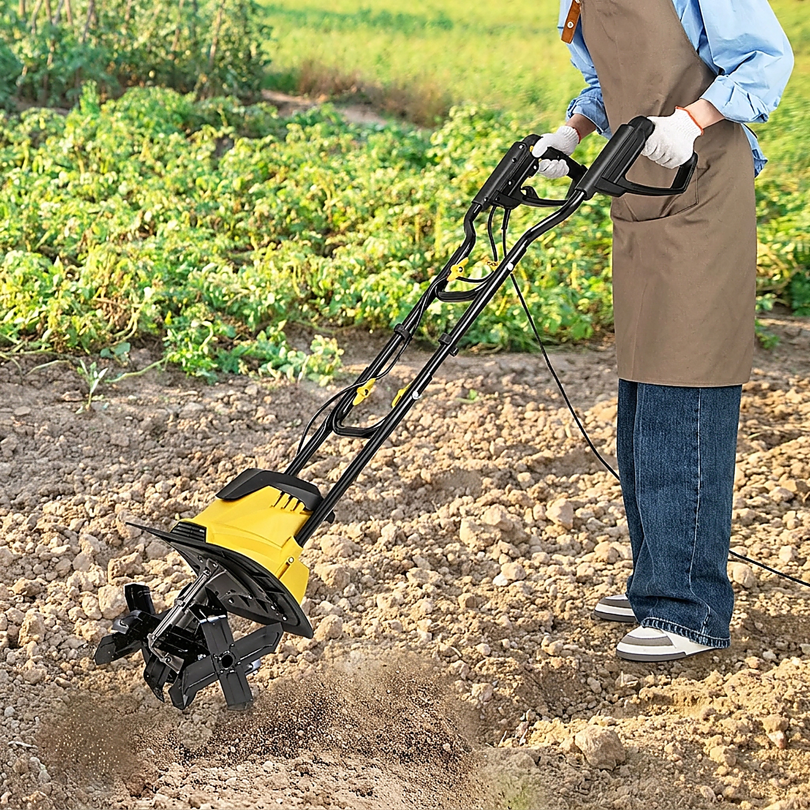 SUGIFT 10-Amp Corded Electric Tiller Cultivator with 14-in Working Width 9-in Depth and Safety Lock