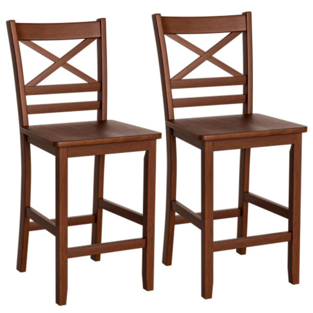 Hivvago Set Of 2 Bar Stools 25 Inch Counter Height Chairs With Rubber Wood Legs