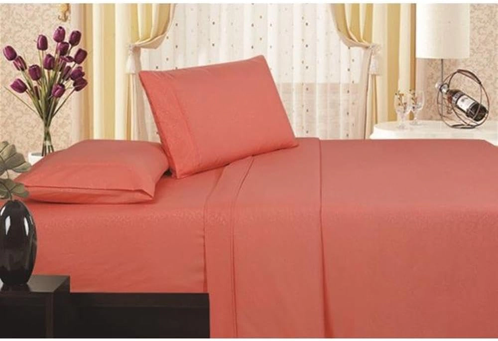 Plazatex Vine Print 90GSM Brushed Microfiber Soft Wrinkle Free Sheet Set Twin 39x75 Orange