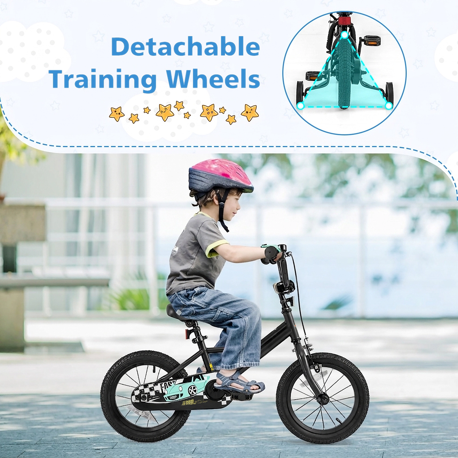 14-in Kids Bike Removable Training Wheels Low Step Frame Hand/Coaster Brakes Bell Reflectors Boys/Girls Ages 3-5 Black