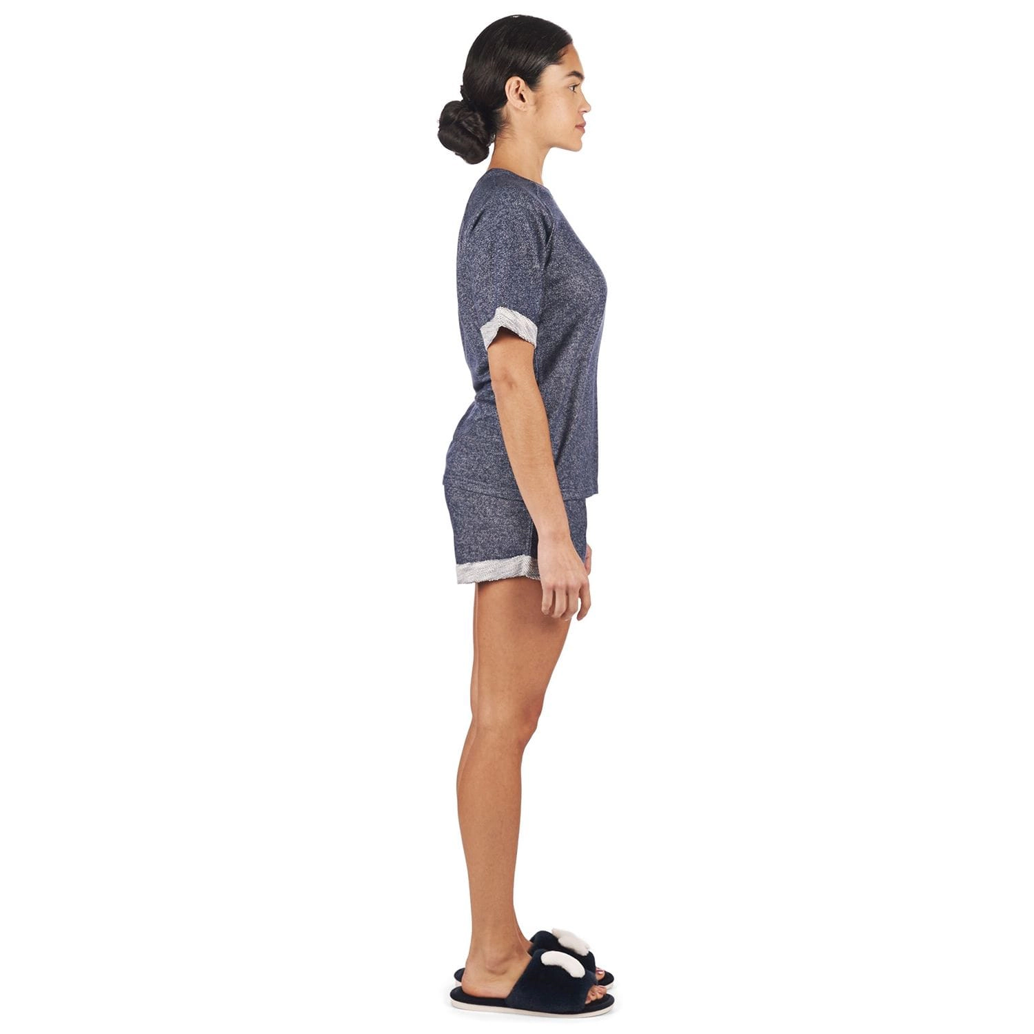 MeMoi Women's Terry Slub Knit Two-Tone Matching Short and T-Shirt Set