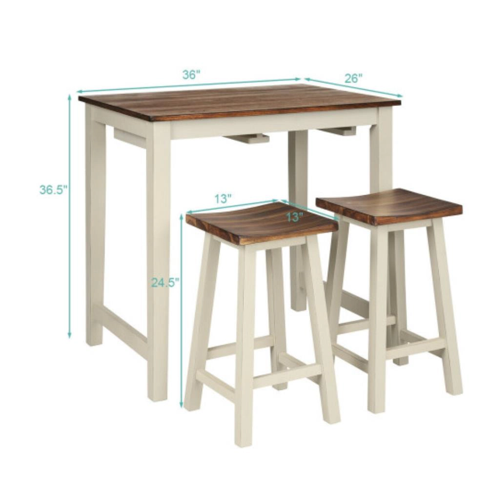 Hivvago Counter Height Pub Table With 2 Saddle Bar Stools