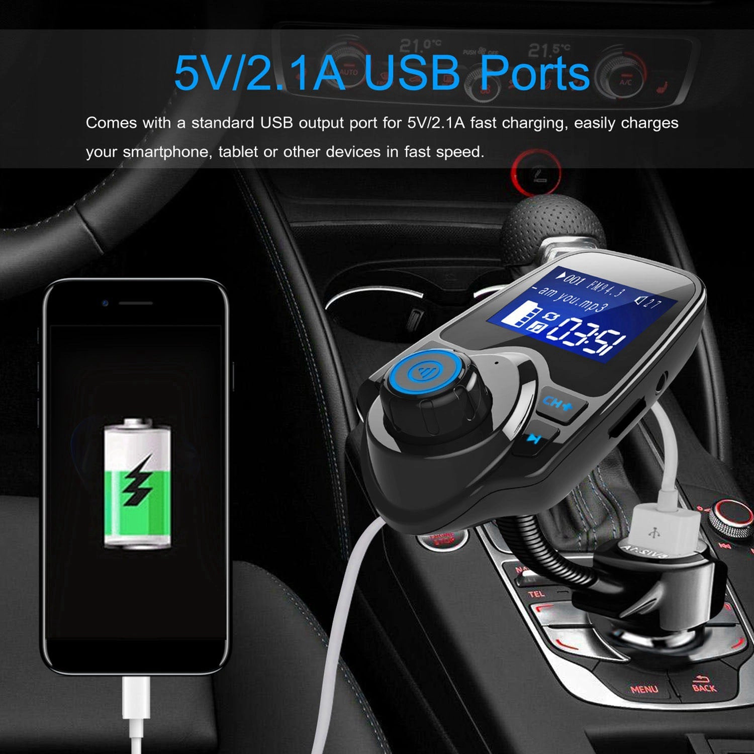 GBruno Wireless FM Transmitter With USB Fast Charging