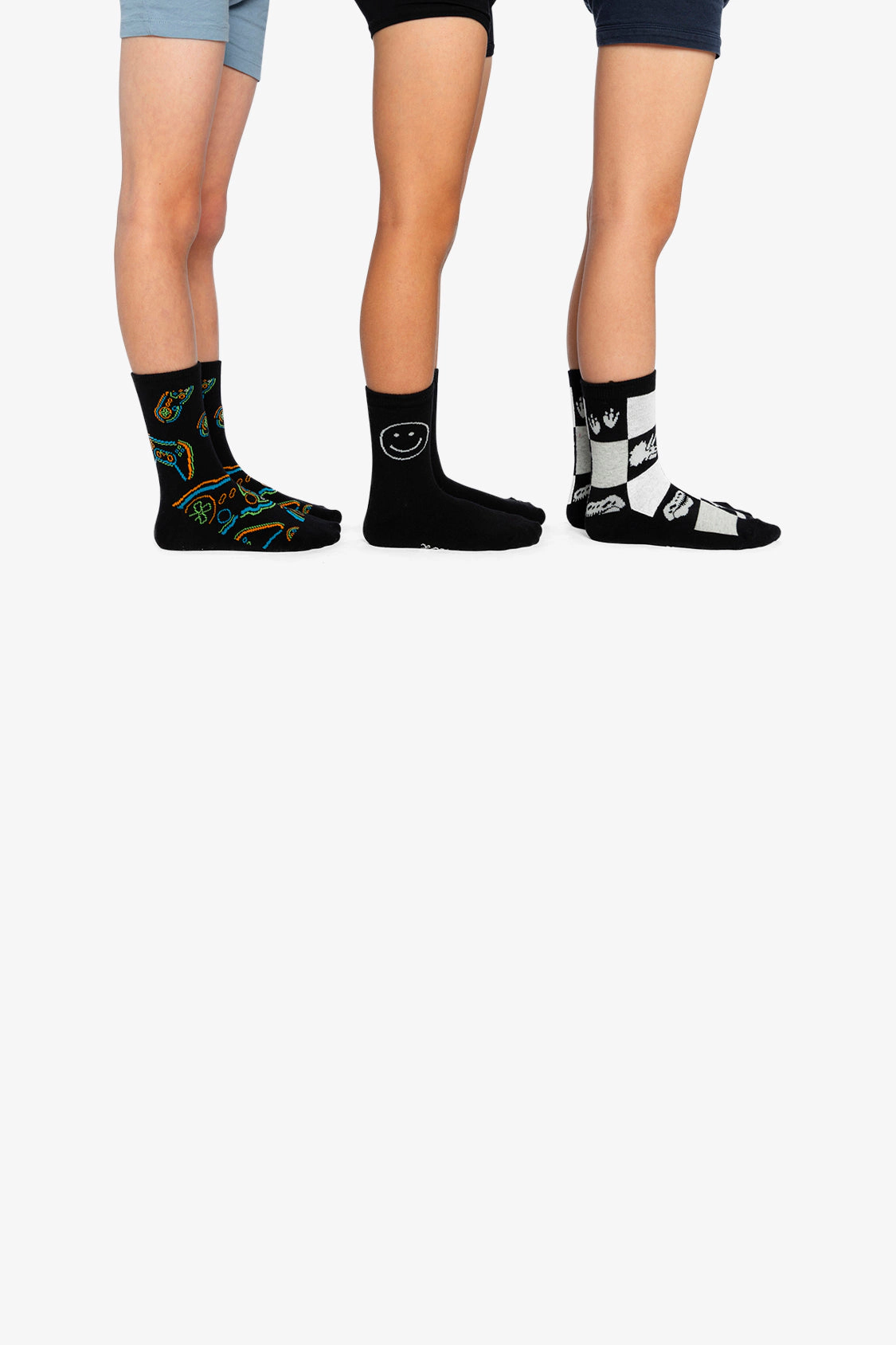 Deux par Boys Checkered, Smiley Face and Game Controller Print Ribbed Cuff Socks