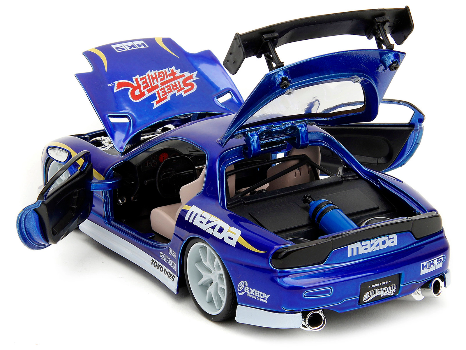 Jada 1993 Mazda RX-7 Candy Blue Metallic with Graphics and Chun-Li Diecast Figure "Street Fighter" Video Game