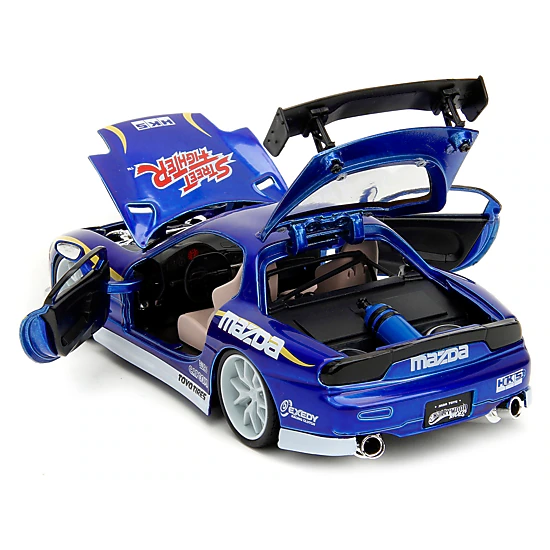 Jada 1993 Mazda Rx-7 Candy Blue Metallic With Graphics And Chun-Li Diecast Figure "Street Fighter" Video Game