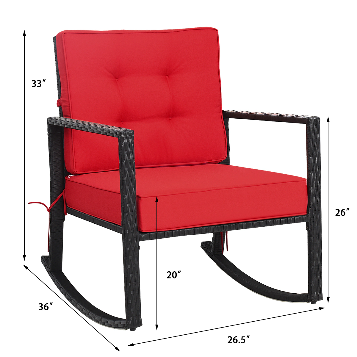 SUGIFT Patio Rattan Outdoor Rocking Glider Chair with Cushions 360-Lb Capacity 20-in Seat Height Single Chair Red