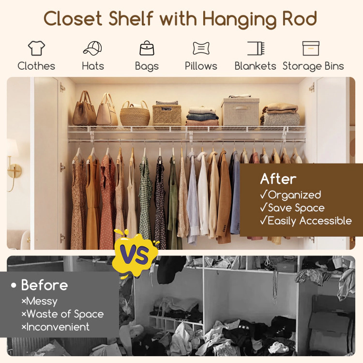 Hivvago Closet Shelves Wall Mounted with Hanging Rod for Laundry Room