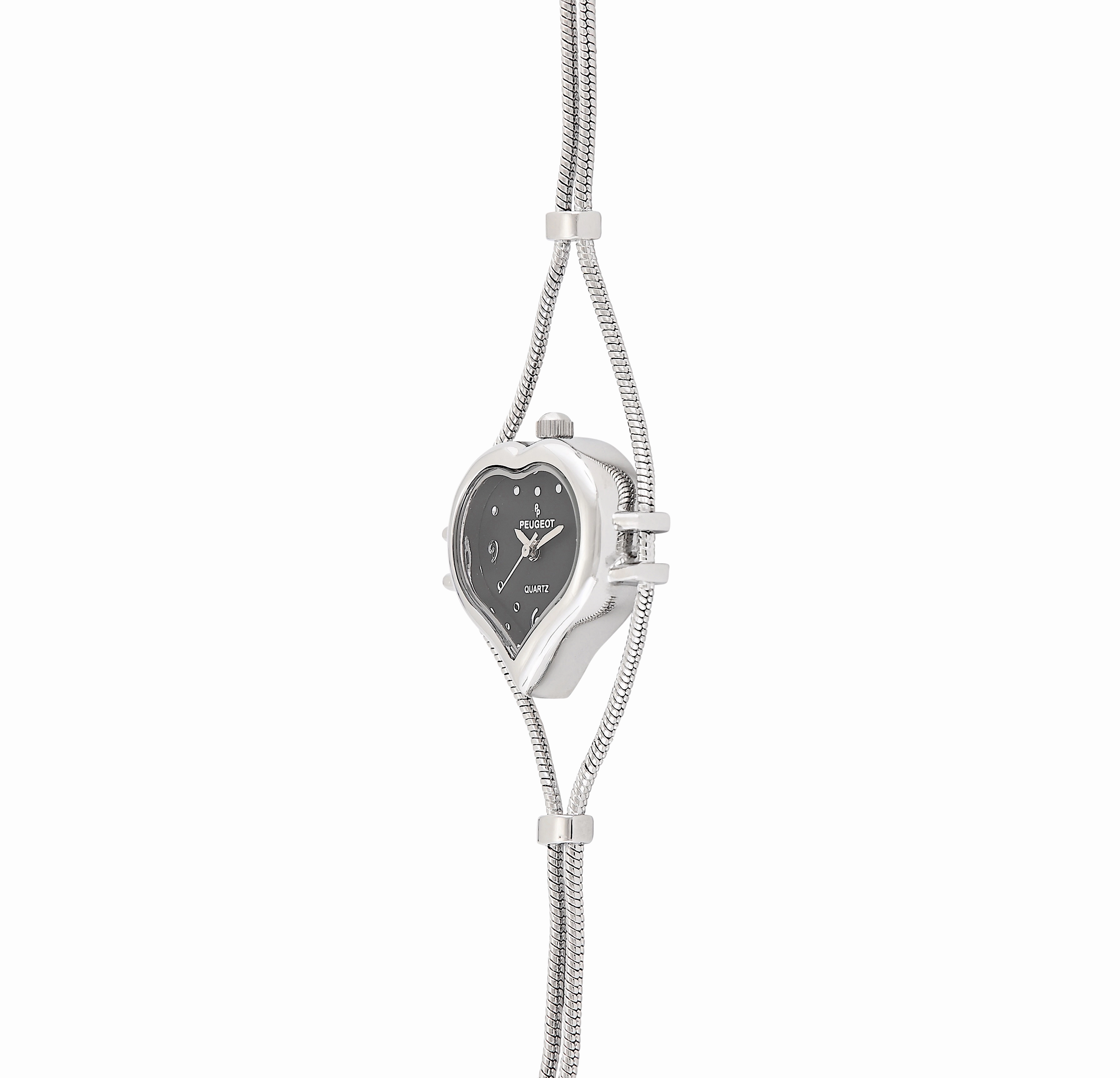 Peugeot Womens Silver Heart Shape Wire Watch with Black dial