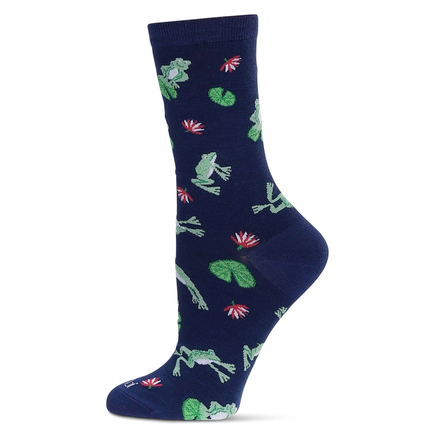 MeMoi Women's Embroidered Frogs Bamboo Crew Socks