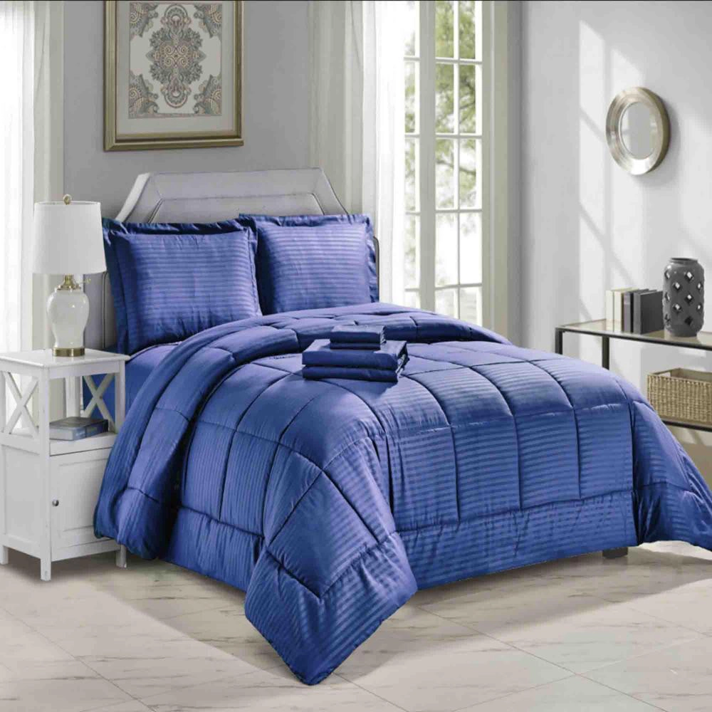 Embossed 8 Piece s Stripe High Quality Microplush Comforter Set by Plazatex