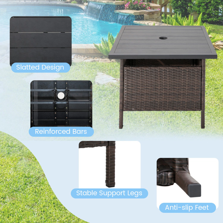 Hivvago Patio Square Wicker Side Table With Umbrella Hole For Yard Garden Poolside