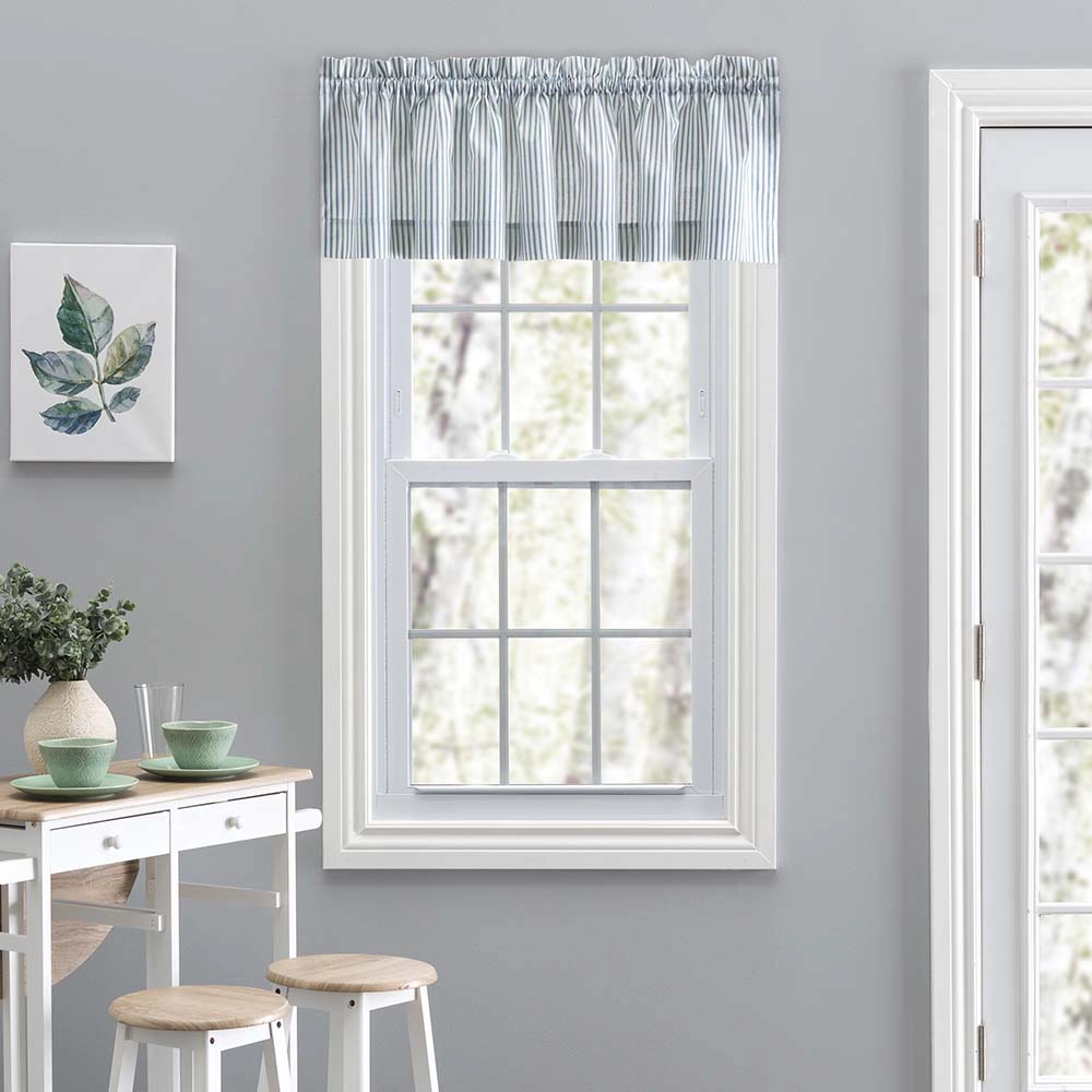 Ellis Curtain Plaza Classic Ticking Stripe Printed 1.5" Rod Pocket Tailored Valance 58"x15" Blue