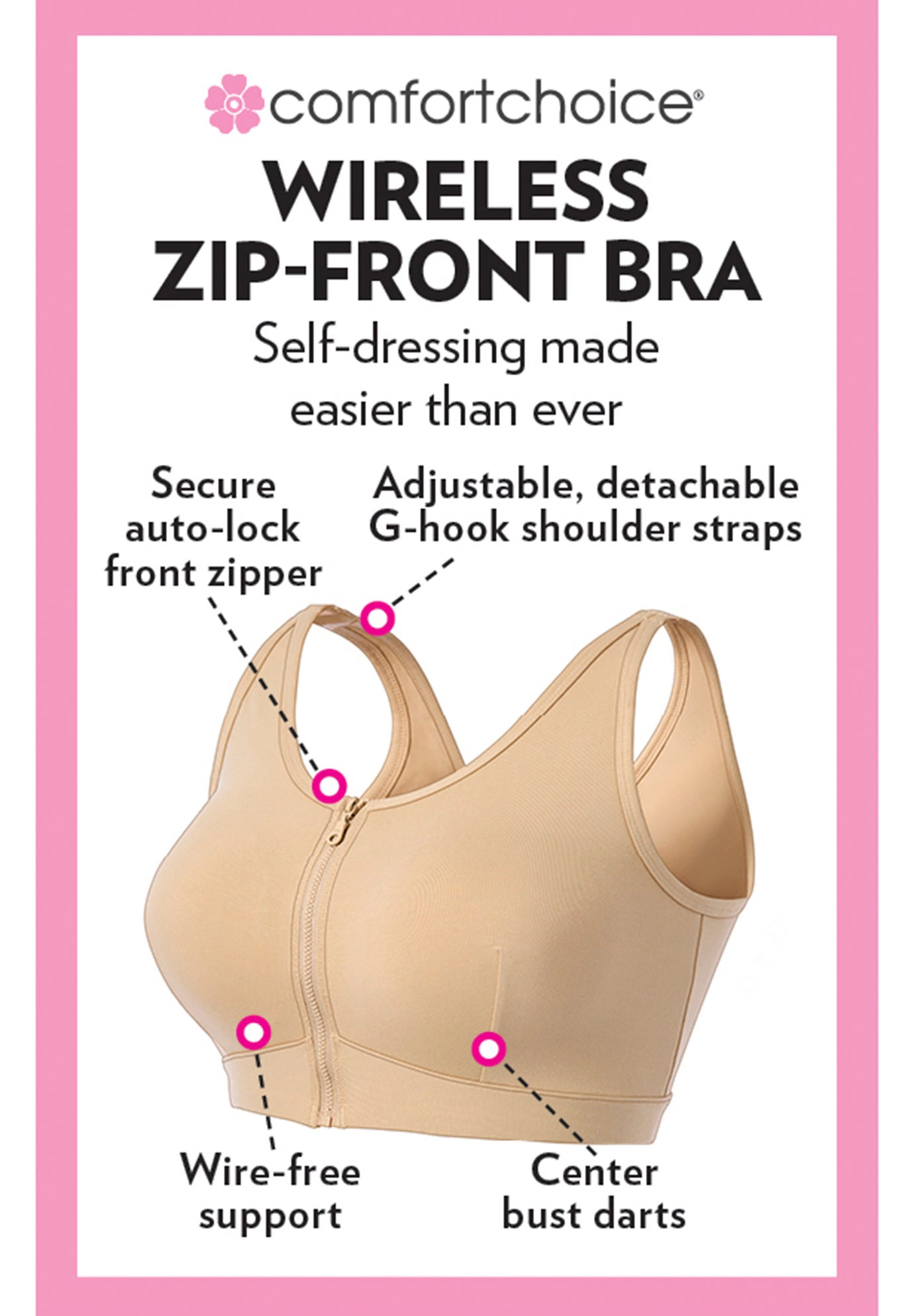 Comfort Choice Women's Plus Wireless Zip Front Bra
