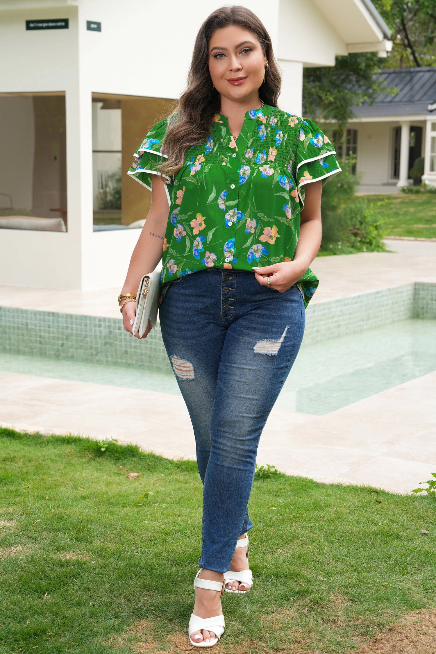Threaded Pear Keilani Short Sleeve Floral PLUS Top