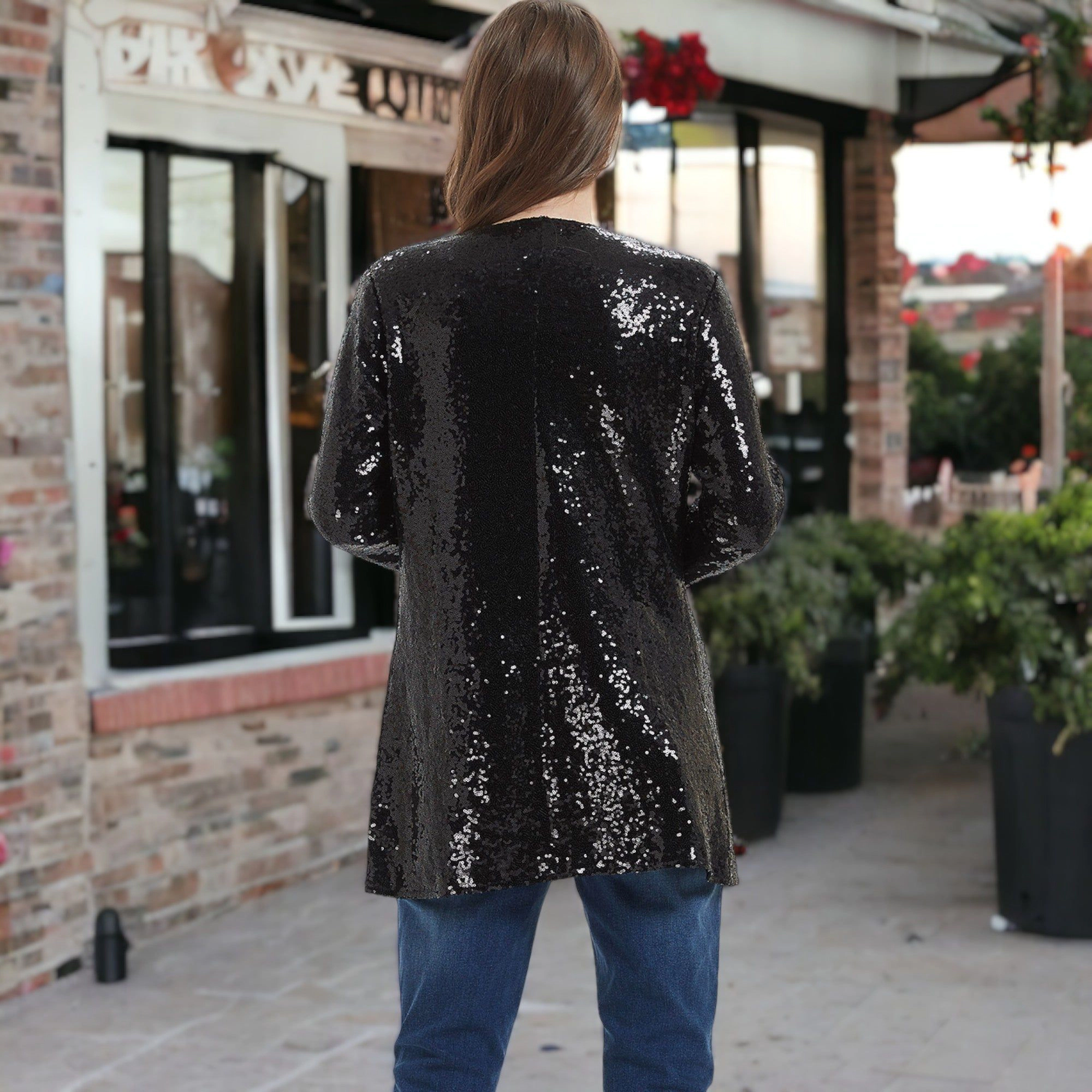 Anna-Kaci Women's Sequin Jacket Open Front Blazer