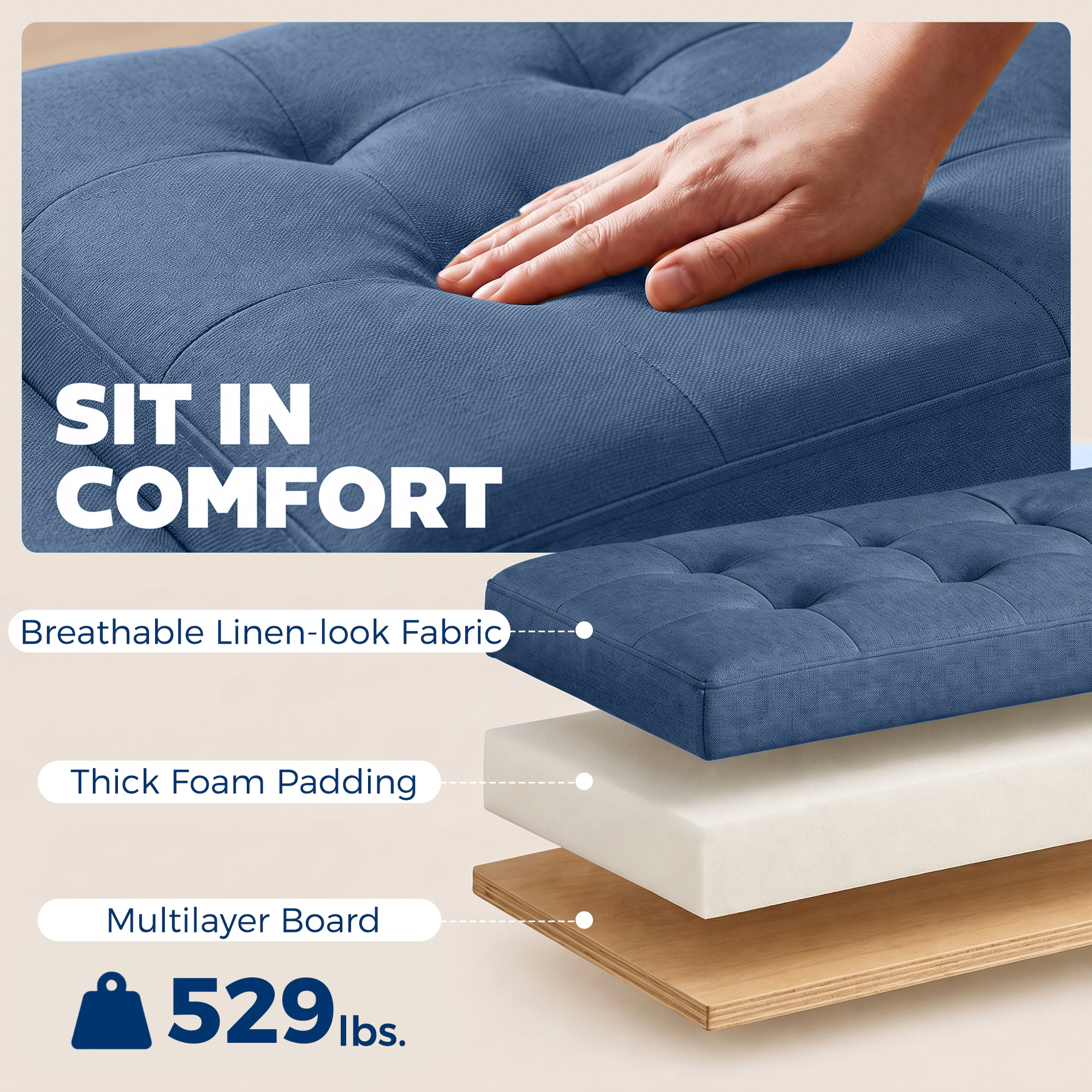 Hivvago Storage Ottoman Bench With Tufted Armrests And Wooden Legs