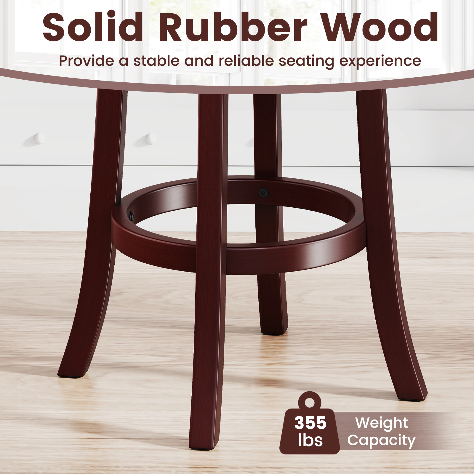 SUGIFT Set of 2 360° Swivel Counter Height Bar Stools with High Backs & Footrests 355-lb Capacity 26-in Seat Cappuccino