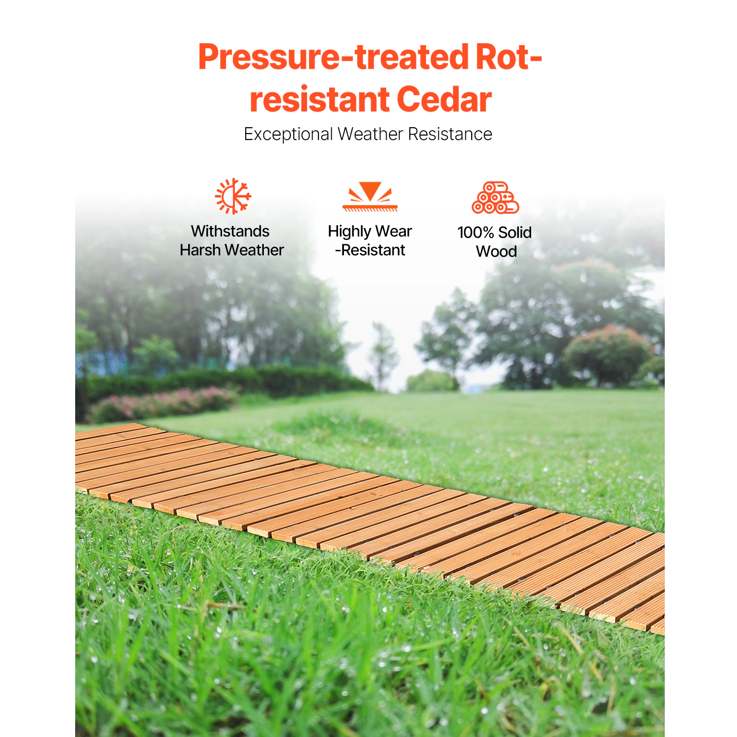 HONGGE Wooden Garden Pathway L 17 in W Non-Slip Straight Garden Walkway Roll Out Cedar Outdoor Walkway Path with Wire