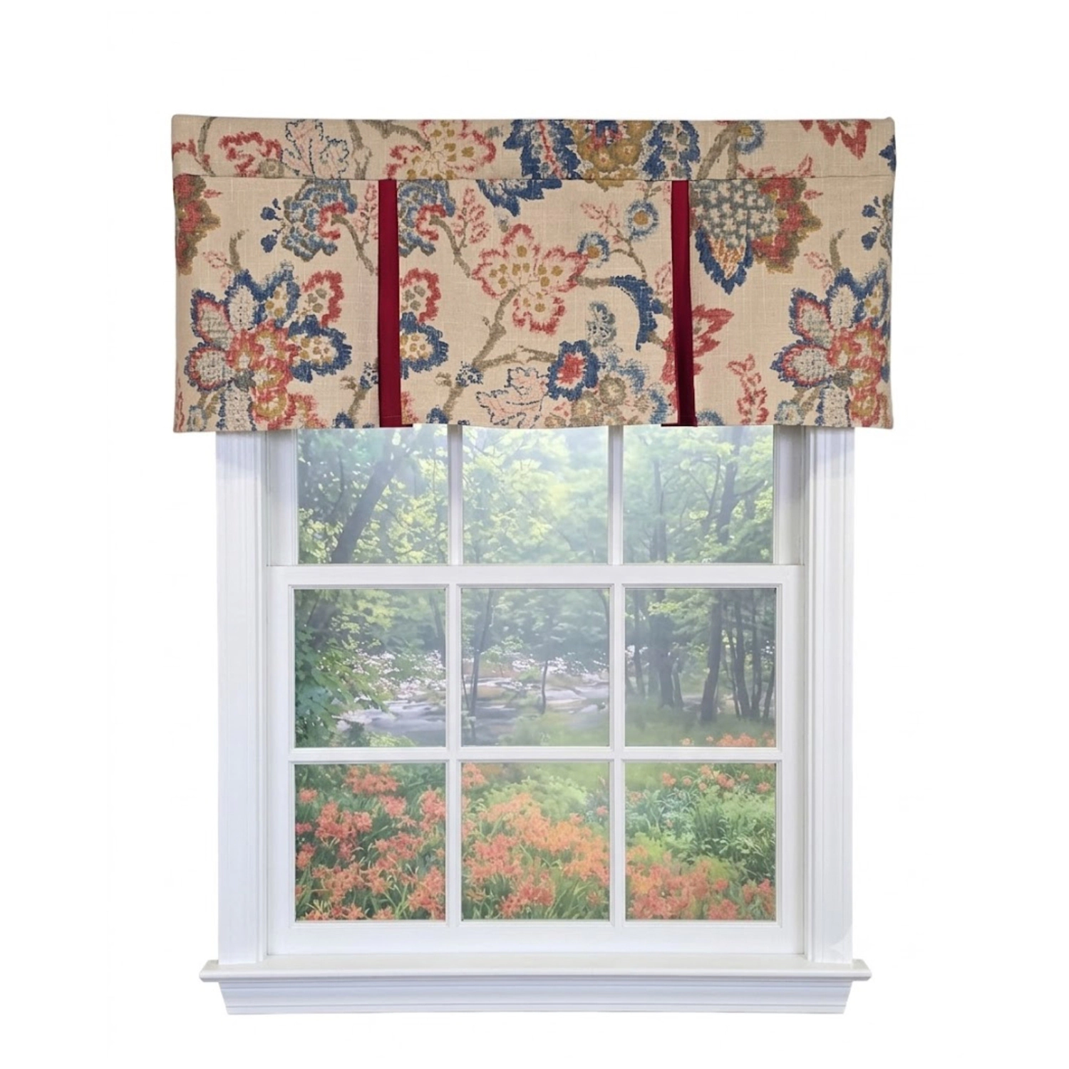 RLF Home Silvia Pleated Window Valance 100% Cotton Rod Pocket 50" x 17" Multi