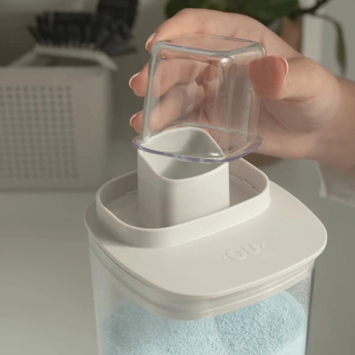 OU 34 oz Liquid Soap & Laundry Detergent Dispenser 2 Pack, Clear Airtight w/ Measuring Cap