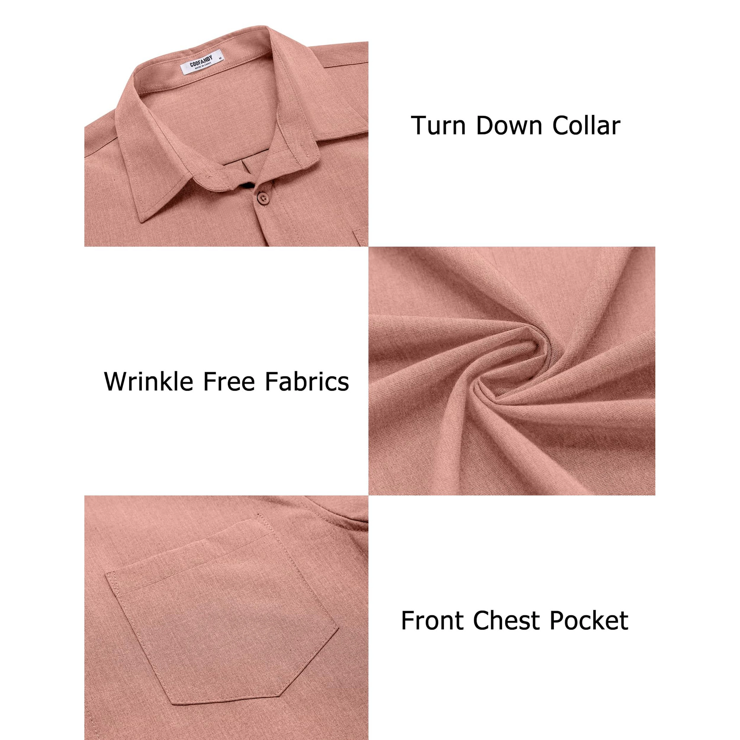 COOFANDY Mens Casual Long Sleeve Button Down Shirt Classic Collar Chest Pocket Tops