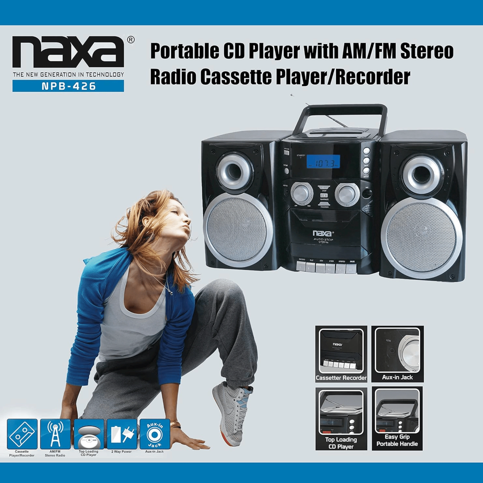 Naxa Portable CD Player with AM FM Stereo Radio Cassette Player