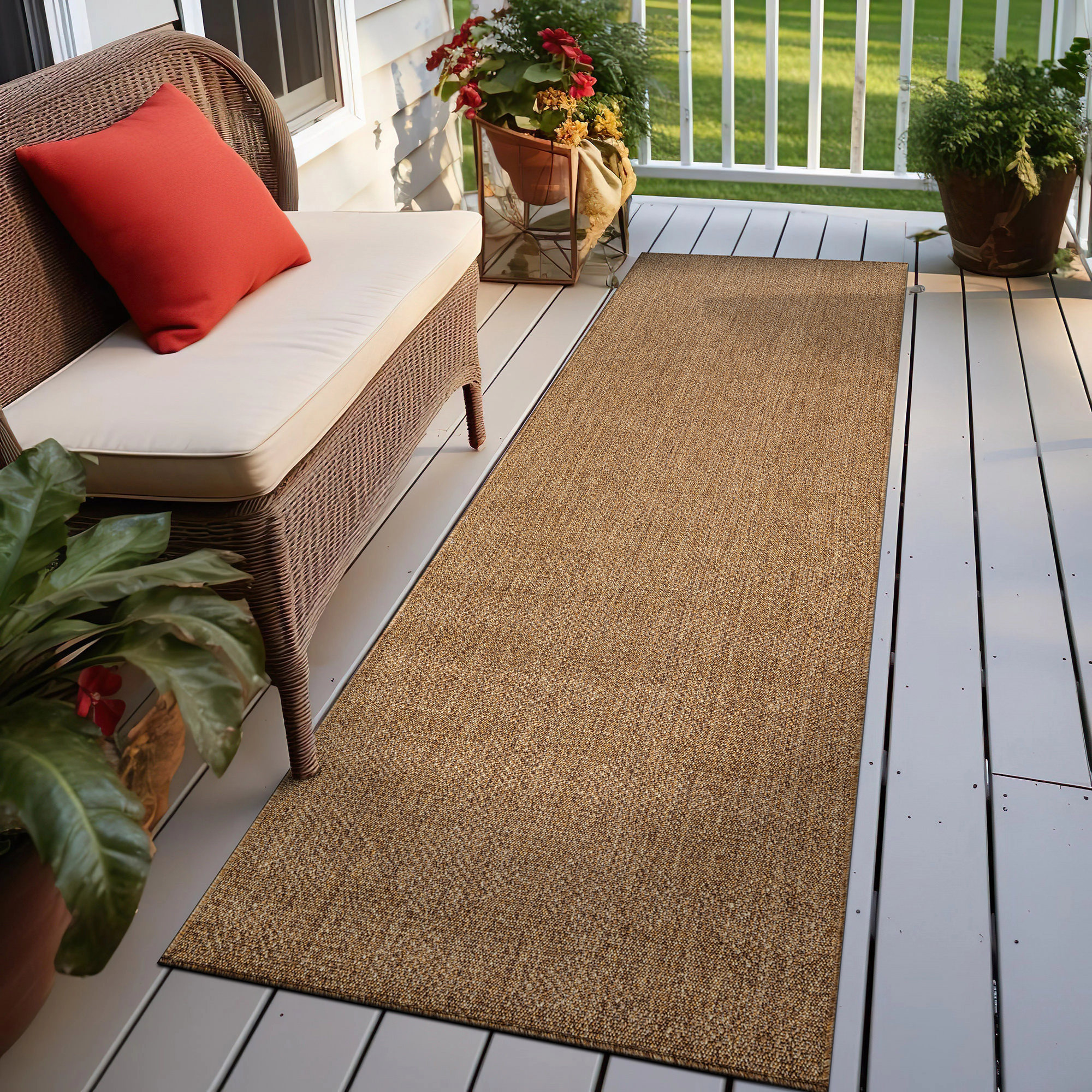 World Rug Gallery Diamond Grid Indoor/Outdoor Flat Woven Area Rug-Natural Jute-Style Patio for Backyard Porch Deck